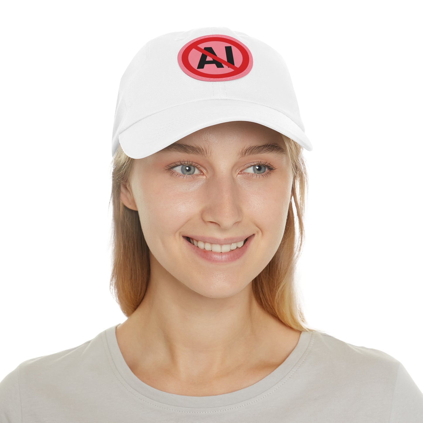 No AI Dad Hat with Leather Patch (Round)