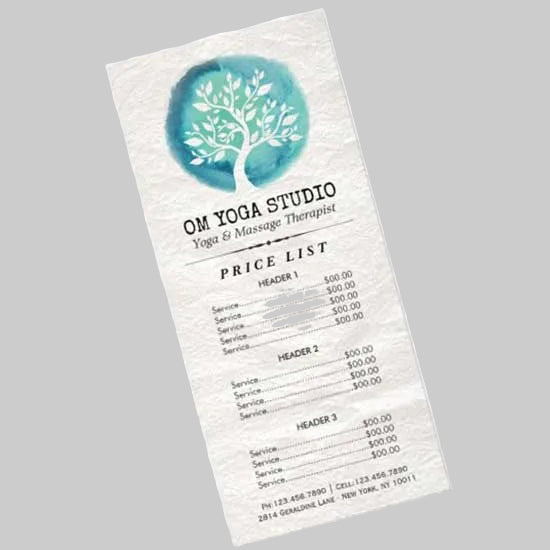Long 4.25 x 11 postcards used for price list