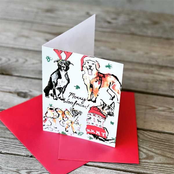 Merry Woofmas cards with red envelopes