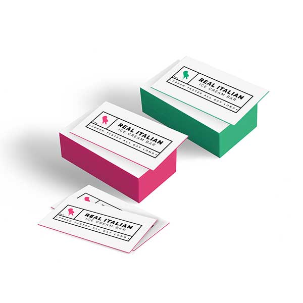 green and pink painted edge business cards