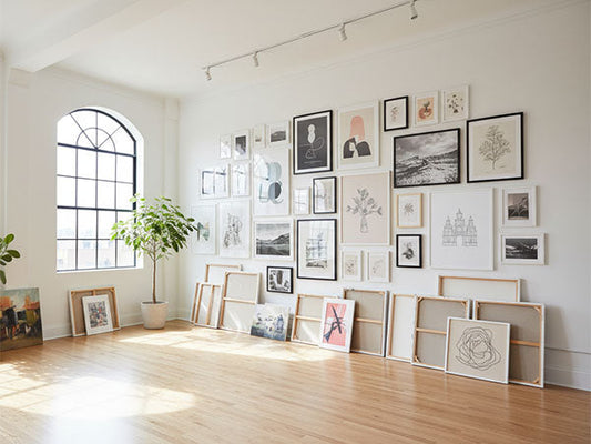 Art studio with many different sizes of artwork