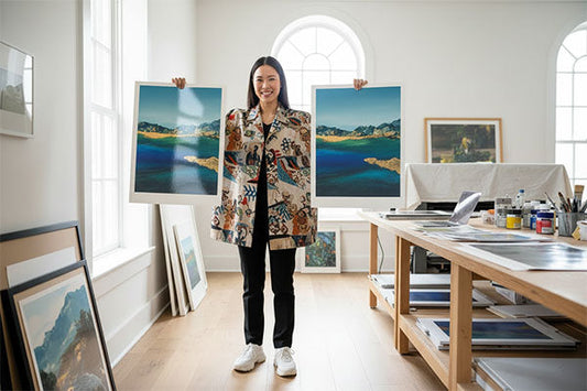 Artist comparing gloss and matte prints