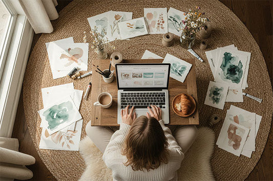 Artist setting up products on Etsy