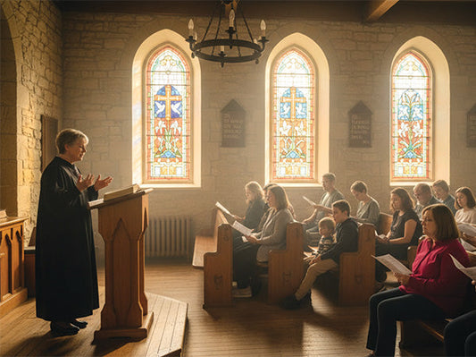 Church attendees with programs