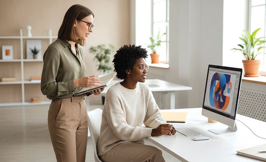 Graphic designer with teacher