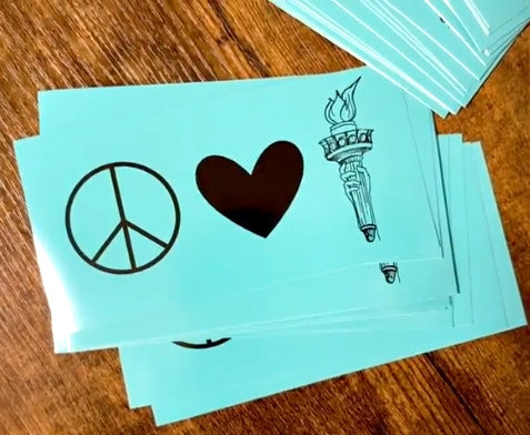 Rectangle stickers with icons on them