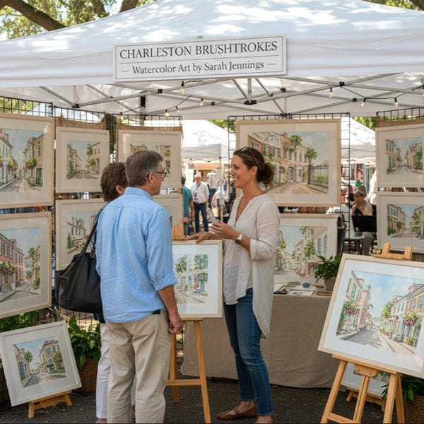 Artist selling her work and prints at festival