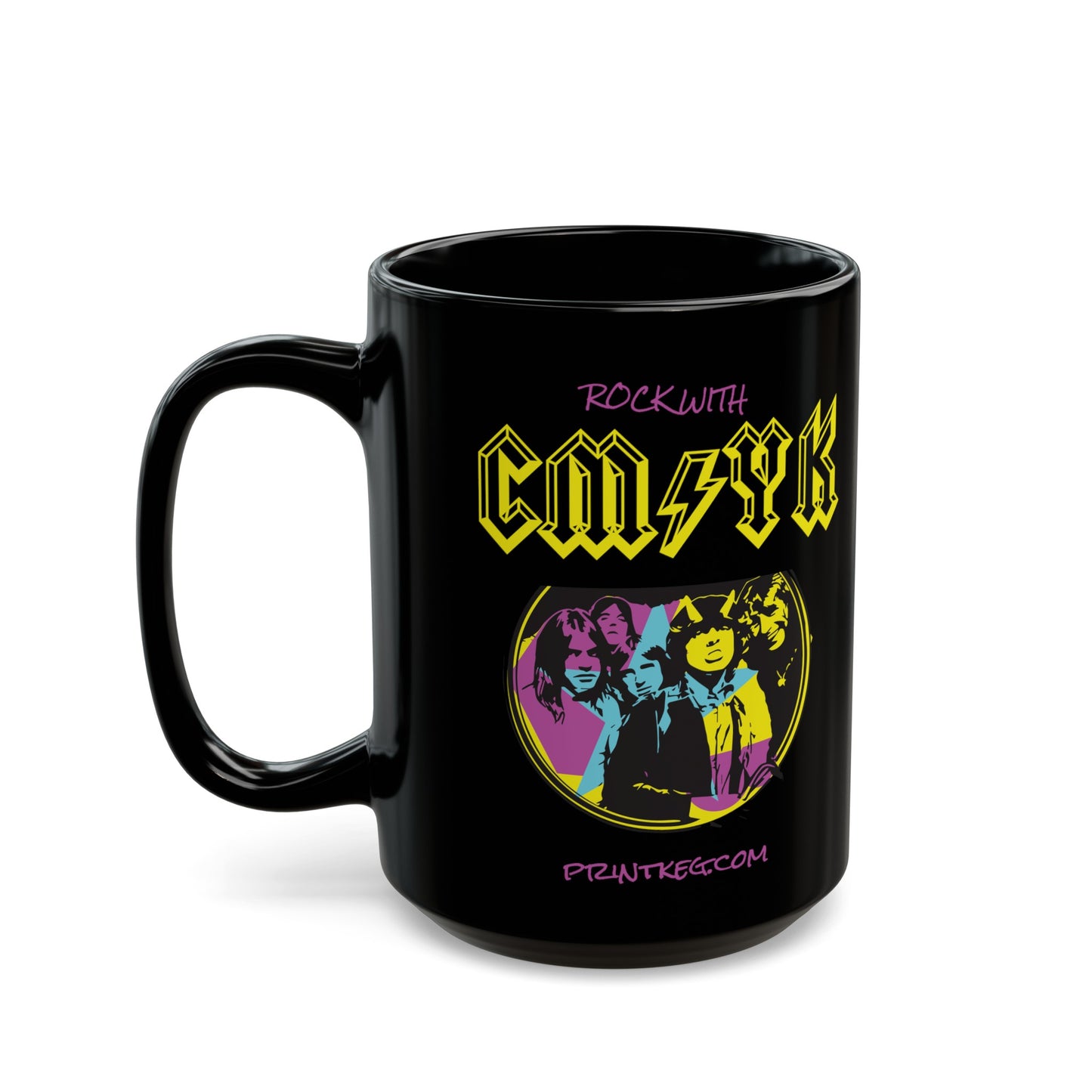 "Rock with CMYK" Black Mug