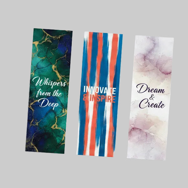 Three 2.5x7 bookmarks with artwork