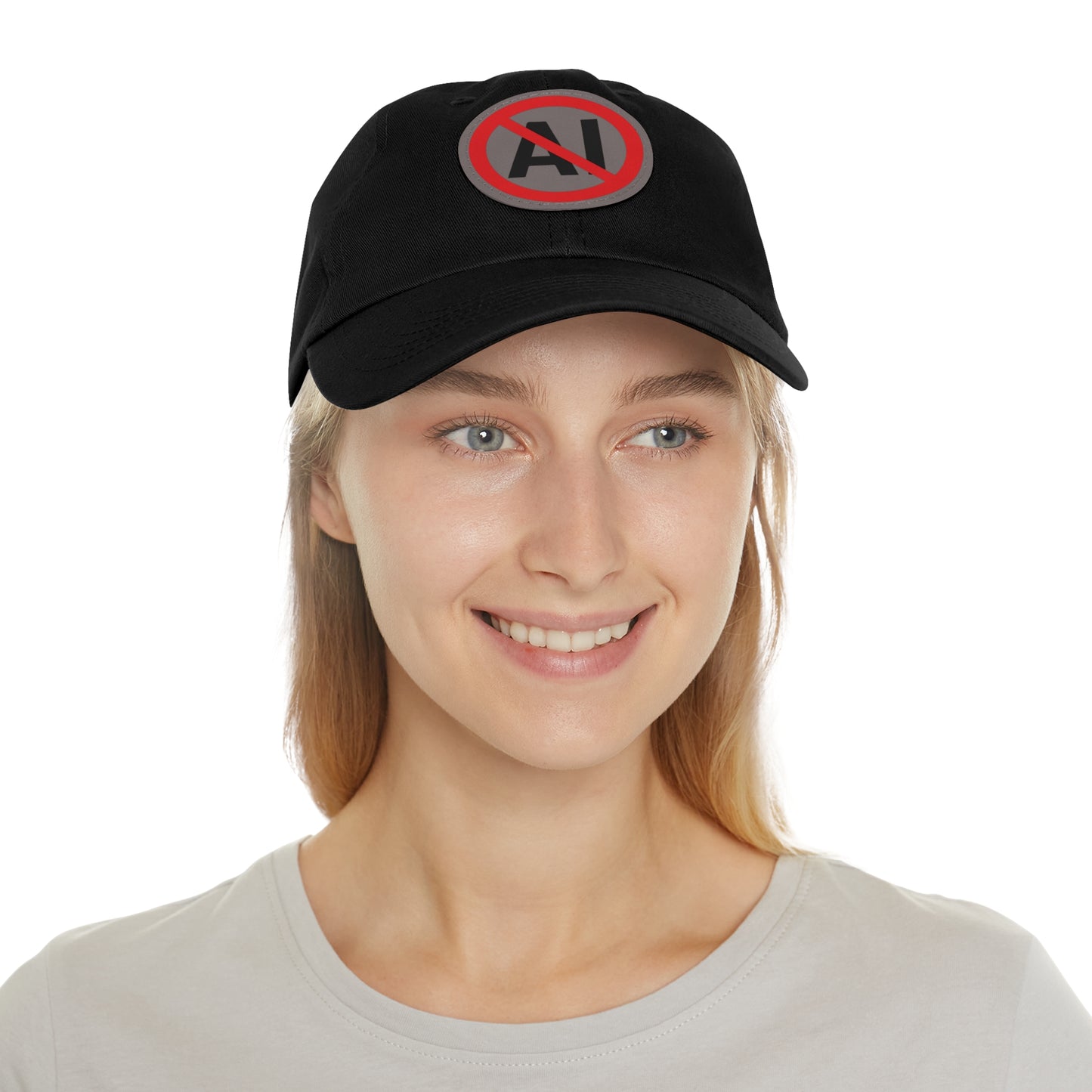 No AI Dad Hat with Leather Patch (Round)