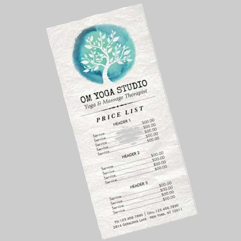 Long 4.25 x 11 postcards used for price list