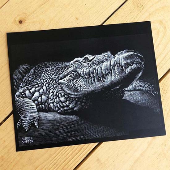 8.5x11 art print of gator drawing