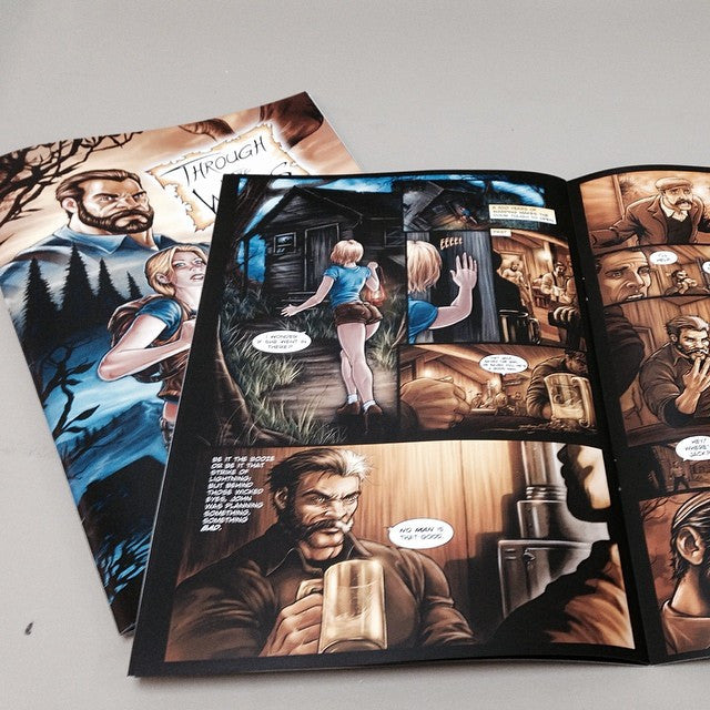 Showing inner pages of a printed comic book