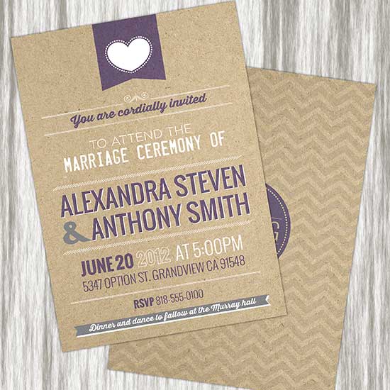 Wedding Invitations printed on Kraft Card
