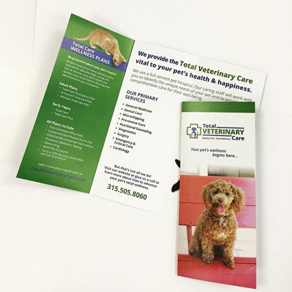 Trifold brochure printed for veterinary care