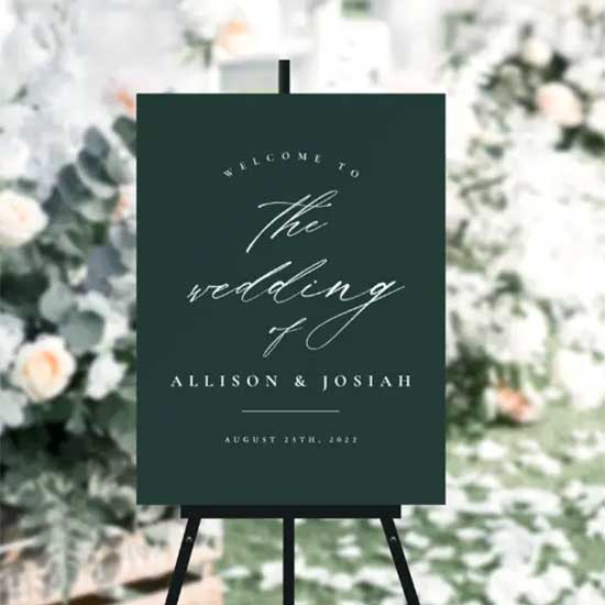 Examples of foam board sign for a wedding